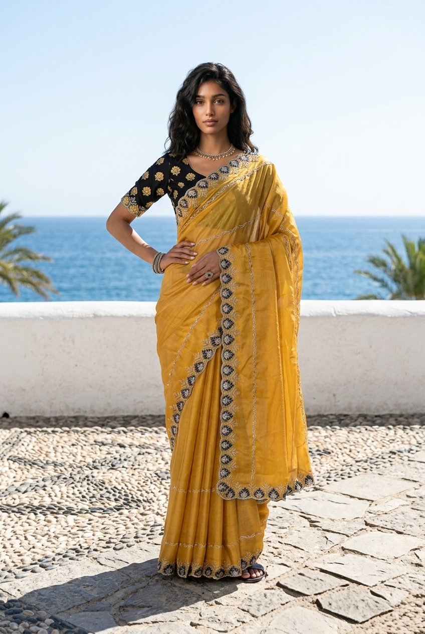 Yellow sadee with  fancy blouse